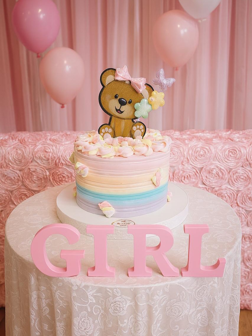 Torta Baby Shower niña con osito